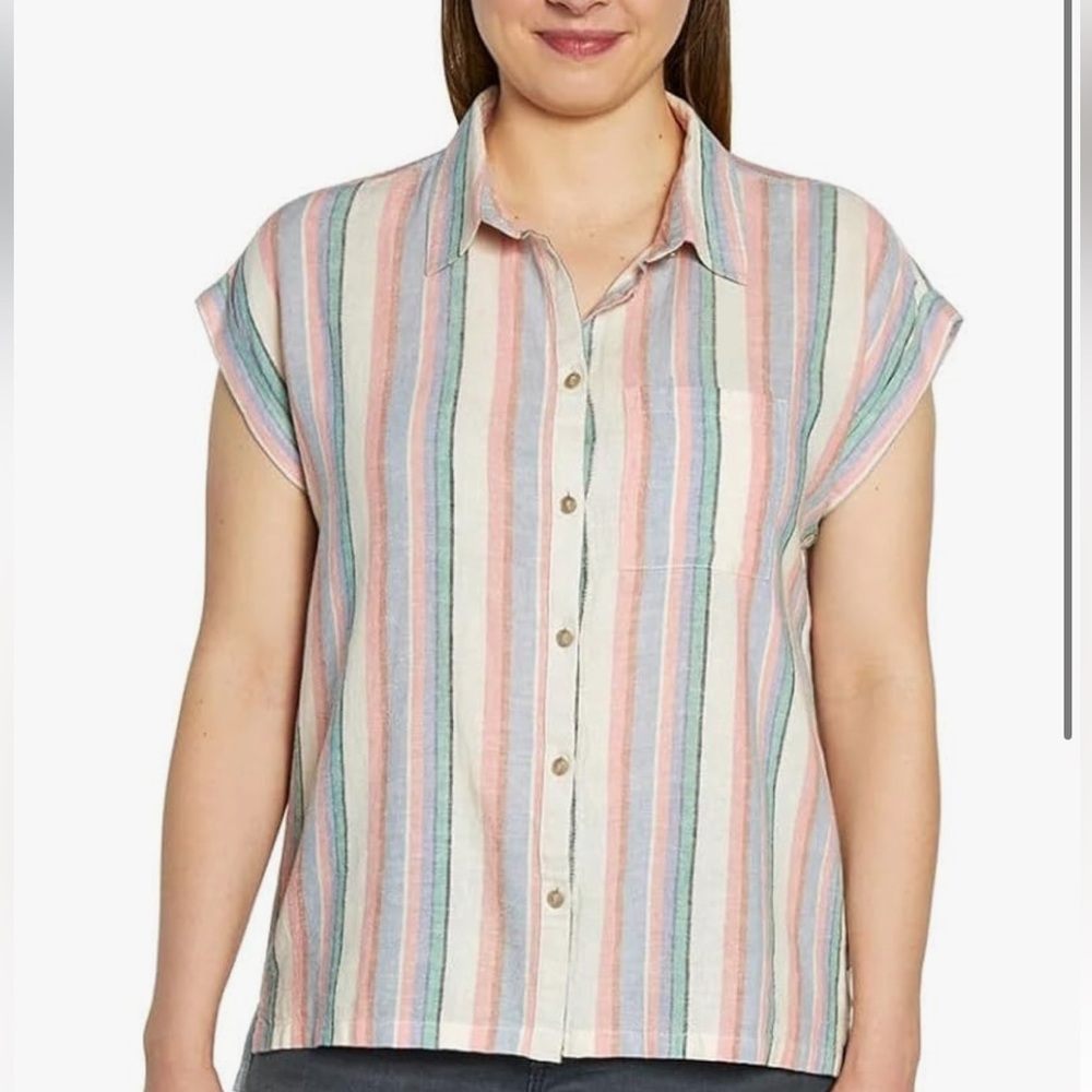 Orvis Women's Short Sleeve Linen Blend Button-Up Shirt Size Medium